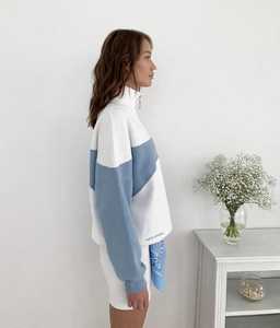 <b>Women</b> Color Block Half Zip Sweatshirt Stand Collar Drop Shoulder Long Sleeve Casual Pullover - Product Image 2
