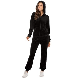 Women Velvet <b>Tracksuit</b> Set Hooded Zipper Full Sleeve Solid Color Casual Jogging Outfit With Side Pockets Winter Wear - Product Image 4