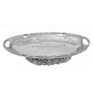 Plateau décoratif en acier fait main, article de décoration tendance, finition bronze, incrustation de marbre, design moderne, Zahid Exports - Product Image 5