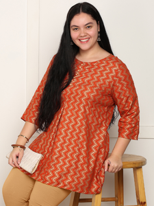 Kurta Anarkali en rayonne à imprimé zig-zag, grande taille, courte, orange, pour femme, séchage rapide, tenue décontractée d'été - Product Image 6