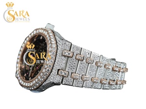 Montre de luxe de qualité supérieure entièrement automatique avec mouvement en quartz glacé en diamant Moissanite VVS, bracelet en acier inoxydable disponible en promotion - Product Image 3