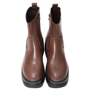 Bottes à plateforme en cuir véritable marron pour femme Ann'S, avec fermeture éclair, talon épais et doublure rembourrée, mode hiver, vente en gros - Product Image 5