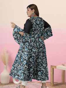 Kurti Anarkali de Rayón con Estampado Floral, Talla Grande, Color Verde, Estilo Casual, para Mujer, Transpirable, Ropa de Verano - Product Image 3