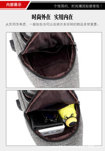 Bolso de hombro para hombre, mochila tipo bandolera, mochila cruzada para viaje, con puerto de carga USB, múltiples compartimentos, ligero, informal, a la moda - Product Image 5