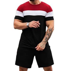 Ensemble de survêtements d'été décontractés pour hommes, t-shirt et short Colorblock respirant à manches courtes, 2 pièces - Product Image 1