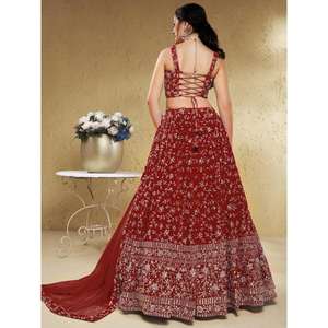 Precioso Lentejuelas Rojas Georgette Lehenga Choli Con Dupatta - Product Image 3