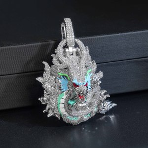 Colgante de Dragón de Plata 925 con Diamantes Cultivados en Laboratorio, Collar con Dragón Asiático, Joyería de Lujo Ligera Estilo Hip Hop para Hombre - Product Image 3