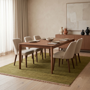 Tapis en laine texturée vert olive, tufté à la main, minimaliste, avec franges, antidérapant, écologique, à poils épais pour salon - Product Image 3