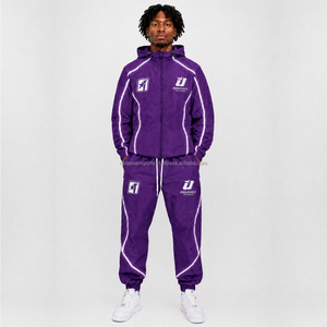 Ensemble coupe-vent tendance en nylon sublimé avec short, ensemble deux pièces en polyester zippé pour homme - Product Image 1