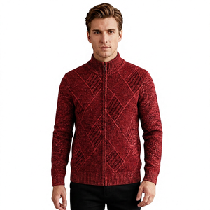 Cárdigan de Cuello Alto con Cremallera para Hombre, Gris, de Lana y Acrílico, Tejido, Manga Larga, Patrón Geométrico, Antipilling, para Otoño - Product Image 5