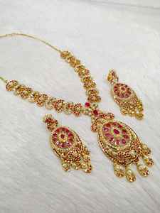 Ensemble AD de mariée glamour Superbe collier et boucles d'oreilles en laiton indien pour les mariages et les événements spéciaux pour les femmes - Product Image 5