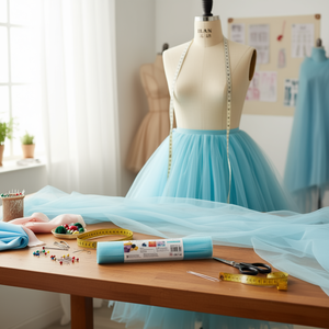 Tissu en tulle bleu ciel Ilan 25 cm x 22,8 m, accessoires pour la confection de robes - Product Image 2