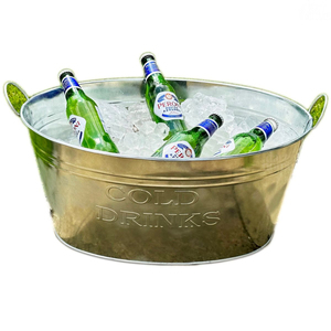 Galvanized Steel Ice Bucket with Stand Metal Beverage Tub <b>Drink</b> <b>Cooler</b> for Outdoor Garden Parties and Events - Product Image 5