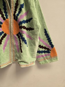 Mint <b>Green</b> <b>Velvet</b> Suzani Jacket for Women Handmade Celestial Sunburst Embroidery Boho Ethnic Designer Outerwear Wholesale Export - Product Image 4