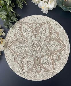 Beaded <b>Placemats</b> for Dining Table Teal Gold Silver Beaded <b>Placemats</b> <b>Round</b> for Gathering Thanksgiving and Family Parties - Product Image 6