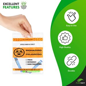 Confezione da 100 da 12X15 pollici sacchetti di stoccaggio per campioni a rischio biologico con cerniera trasparente 3 pareti in polietilene da 2 mil sacchetto di plastica per il trasporto di rischi biologici - Product Image 4