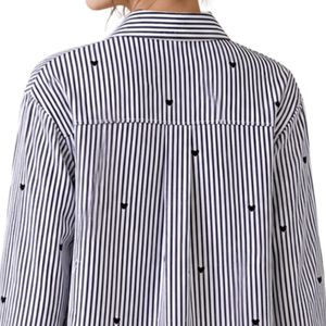 เสื้อเชิ้ตผู้หญิงลายทางขาวดำ แขนยาว ผ้าฝ้าย ปักลายหัวใจ ทรงหลวม สไตล์ลำลอง แฟชั่น เสื้อโอเวอร์ไซส์ - Product Image 6