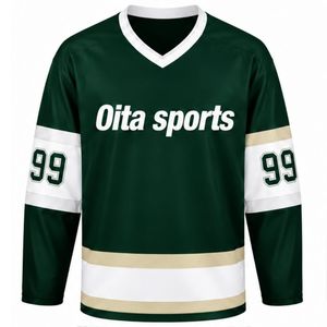 Maillot de hockey sur glace vert pour hommes, manches longues, polyester, uniforme sportif, entraînement de performance, vêtements d'équipe, vêtements de sport - Product Image 1
