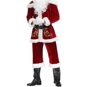 Costume de Père Noël pour homme en tissu doux, velours rouge avec broderie dorée, qualité supérieure abordable, facile à porter. - Product Image 6