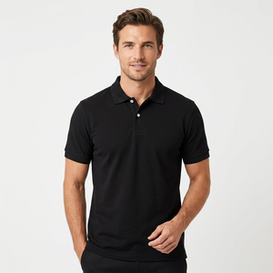 เสื้อโปโลผู้ชายแขนสั้นสีดำ ผ้าถัก สีพื้น สไตล์ลำลอง ทรงปกติ - Product Image 3