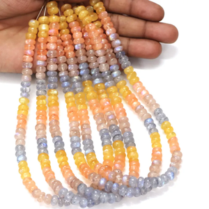 Cuentas redondas lisas de piedra lunar arcoíris natural brillante, cuentas redondas lisas de piedra lunar arcoíris multicolor de 6-9 mm, joyería artesanal - Product Image 1