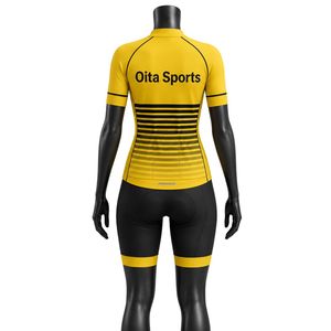 Men's Yellow Black Zipper Sublimation <b>Cycling</b> Set <b>Short</b> Sleeve Jersey <b>with</b> <b>Padded</b> <b>Shorts</b> Bicycle Racing Clothing Outdoor Sport - Product Image 2