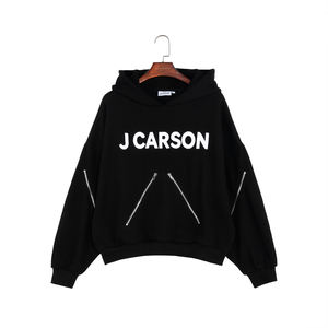 Pull noir oversize décontracté en maille, style streetwear, automne, 100% coton, col montant, imprimé numérique - Product Image 2