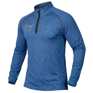 Chemise de sport pour homme à motif géométrique, col zippé, manches longues, tricotée en polyester/coton, respirante, pull de course, vêtements de sport actifs - Product Image 4