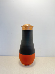 Premium Color Block Pure Copper Bedside Carafe Jar 1500ml Matte Charcoal Black & Terracotta Orange Pot Luxury Wellness <b>Drinkware</b> - Product Image 5