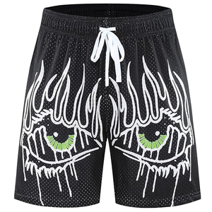 Shorts de sport pour homme, coupe ample, motif tête de mort, en maille polyester, style décontracté, taille élastique avec cordon de serrage, pour l'entraînement, le jogging et la détente - Product Image 3
