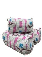 Trousse de Maquillage de Voyage Pliable et Légère en Coton Imprimé à la Main, Rayures Multicolores, Matelassée - Lot de 3 - Meilleure Vente