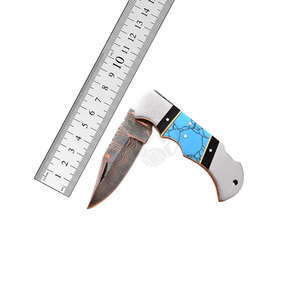 High Quality Copper Damascus Steel Hunting Pocket Knife Honeycomb Steel Bolster Handle Outdoor Camping Portable Folding Knives - Product Image 6