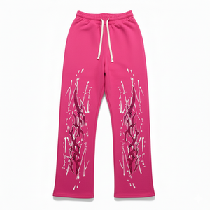 Pantalones Deportivos Anchos Negros para Hombre, Estampado de Llamas Rosadas, Cintura Elástica con Cordón, Estilo Urbano, Joggers Casuales - Product Image 2