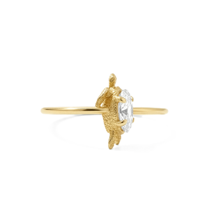 Bague de fiançailles minimaliste en or massif 18 carats avec moissanite taille ovale et diamant de laboratoire, motif tortue tendance, vente en gros - Product Image 4