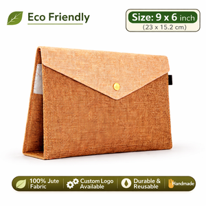 Eco Friendly Lady Bohemian Minimalist Jute File Folder Clutch Envelope with Button Closure Corporate <b>Document</b> Organizer <b>Bag</b> - Product Image 3