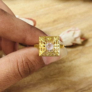 New Arrival Rose Quartz Geometric Filigree <b>Ring</b> Boho Brass <b>Ring</b> For Women 18k Gold Plated <b>Dainty</b> Pyramid <b>Ring</b> Wholesale/OEM/ODM - Product Image 5