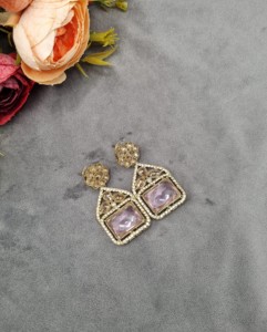 Boucles d'oreilles pendantes en pierre précieuse taillée radiant, plaqué or antique, pour réceptions et fêtes, bijoux pour femmes, fabricant - Product Image 4