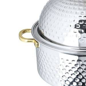 Luxury Round Hammered Stainless Steel Chafing Dish Deep Soup Warmer with Gold Handles Dome Lid <b>Buffet</b> Food <b>Server</b> Single Unit - Product Image 5