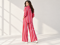 Ensemble pyjama rayé pour femme, chemise et pantalon, vêtements de nuit, ensemble de détente, doux, respirant, taille élastique