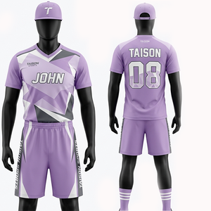 Uniforme de Floorball para Hombre, Tela Transpirable de Micro Malla de Poliéster Premium, Diseño Geométrico Morado y Blanco, Logotipo Personalizado por Sublimación - Product Image 1