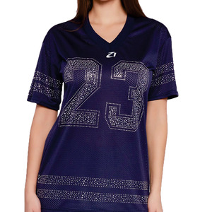 Y2K Streetwear Women's Luxury Rhinestone Mesh American Football Jersey V Neck Oversized Fashion Sports <b>Top</b> OEM ODM Wholesale USA - Product Image 3