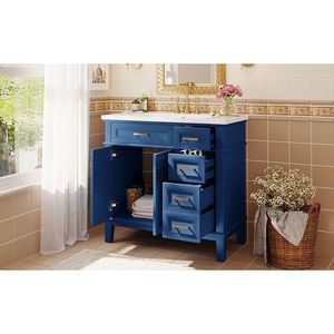 Mobile Bagno Moderno da 36 Pollici con Lavabo in Resina, 2 Ante Soft-Close, 4 Cassetti e Elegante Mobiletto a 2 Ante per Bagno - Product Image 5