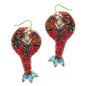 Earrings Felt Back Multi Beaded <b>Lobster</b> Dangle Earrings Red From India Handmade Earring design by MD HANDICRAFTS - Product Image 2
