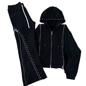 Women's Rhinestone Embellished Zipper Tracksuit Set Long Sleeve Hoodie and Flare Pants Two Piece Loungewear <b>Jogging</b> <b>Suit</b> - Product Image 1