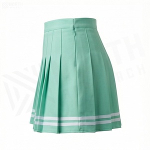 Minifalda Plisada para Mujer, Color Sólido, Satén, Verano, Transpirable, Estilo Casual Urbano, Verde con Rayas Blancas - Product Image 3