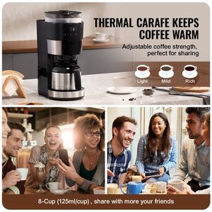 Cafetera Programable de 8 Tazas con Molinillo, Temporizador de 24 Horas, Preparación Automática, Carcasa de Vidrio, Enchufe del Reino Unido, para Hoteles - Product Image 5
