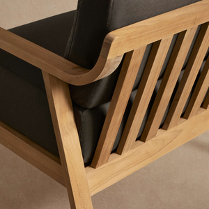Fauteuil de salon d'extérieur minimaliste en teck massif, design à lattes robustes, fauteuil de patio moderne, mobilier résistant aux intempéries - Product Image 6