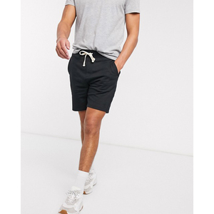 Shorts en coton noir pour hommes avec cordon de serrage à la taille et poches, style décontracté, coupe mi-haute - Product Image 2