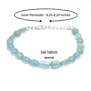 Natural Aquamarine Classic Strand <b>Bracelet</b> 925 Sterling Silver Smooth Gemstone Handmade High Quality Unique Design Anniversary - Product Image 2