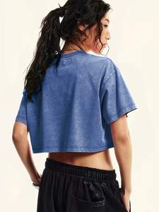 2026 Men's Casual acid wash <b>Short</b>-<b>Sleeved</b> T-Shirt Cotton Base Slim High <b>Top</b> Summer 180 Grams Solid Color Long Soft Feel Neck - Product Image 2